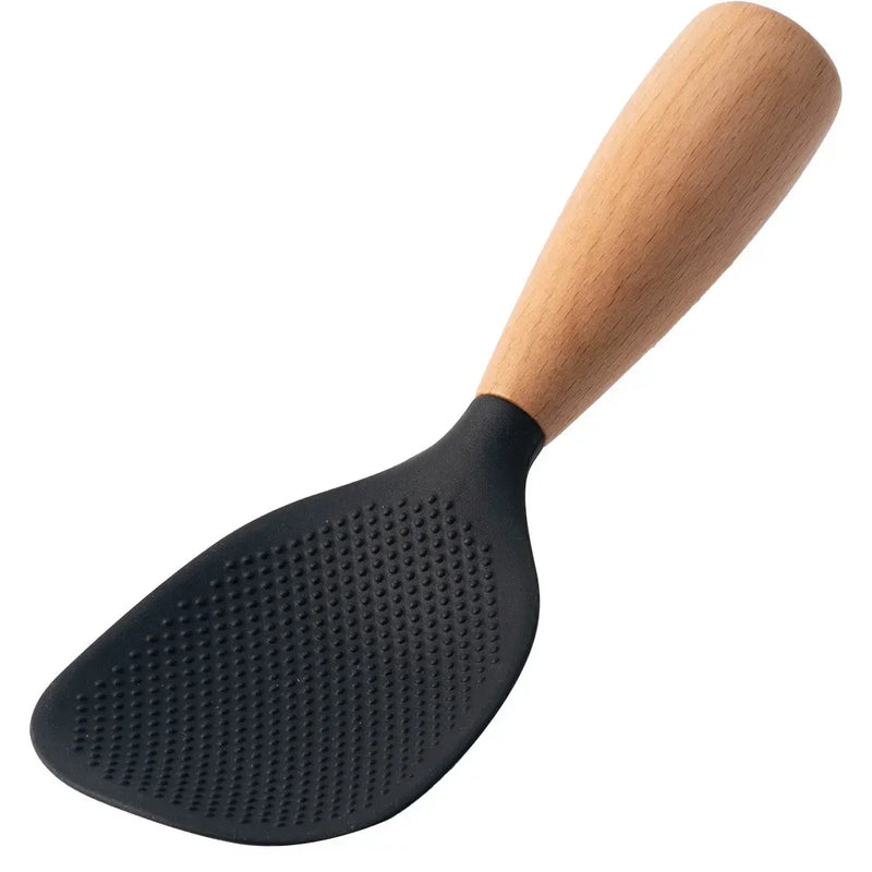 Vertical Silicone Rice Spoon with High Temperature Resistant Wooden Handle and Non-stick Rice Spoon Cute Kitchen Accessory
