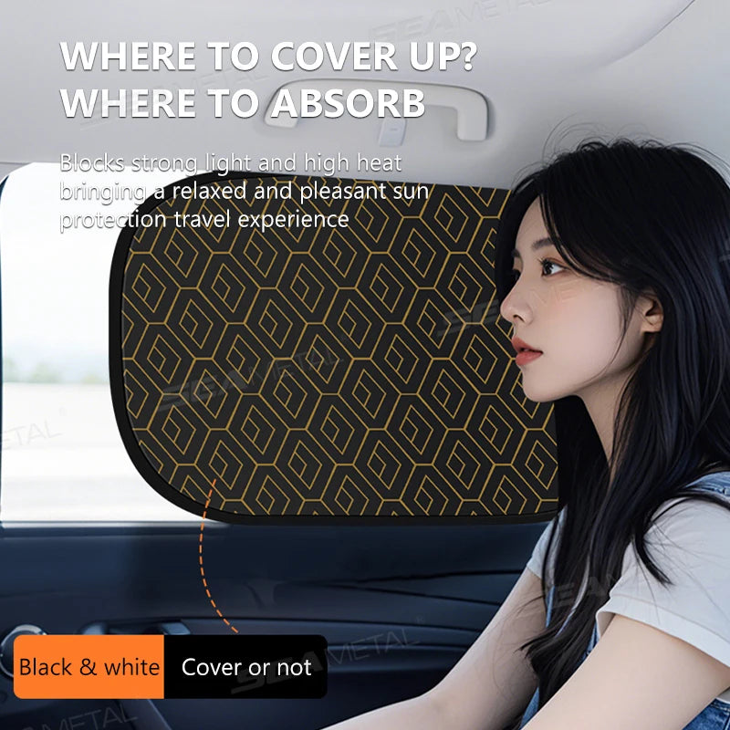 SEAMETAL Car Electrostatic Side Sun Shade Curtains Foldable Side Window Sunshade Thicken Anti Glare UV-Reflective Sun Protector