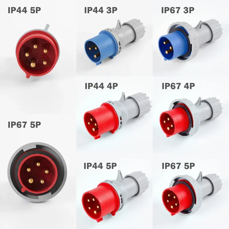 MALE FEMALE IP44 IP67 Industrial Plug and Socket Waterproof Connector 3P 4P 5PIN 16A/32A Electrical Connection Wall Mount Socket
