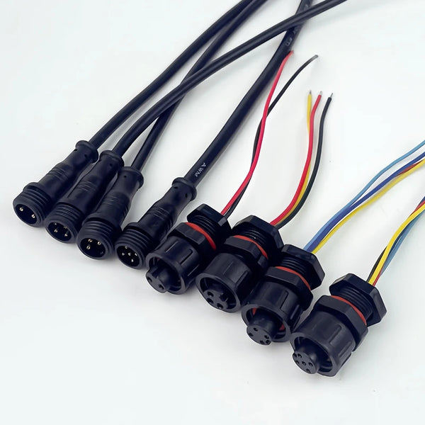 ឧបករណ៍ភ្ជាប់អាកាសចរណ៍ IP65 M12 បន្ទះម៉ោនចំនួន 10 ដុំ មានខ្សែភ្ជាប់ជាមុនសម្រាប់បុរស និងស្ត្រី 2P 3P 4P 5Pin ឧបករណ៍ភ្ជាប់អគ្គិសនីការពារទឹក