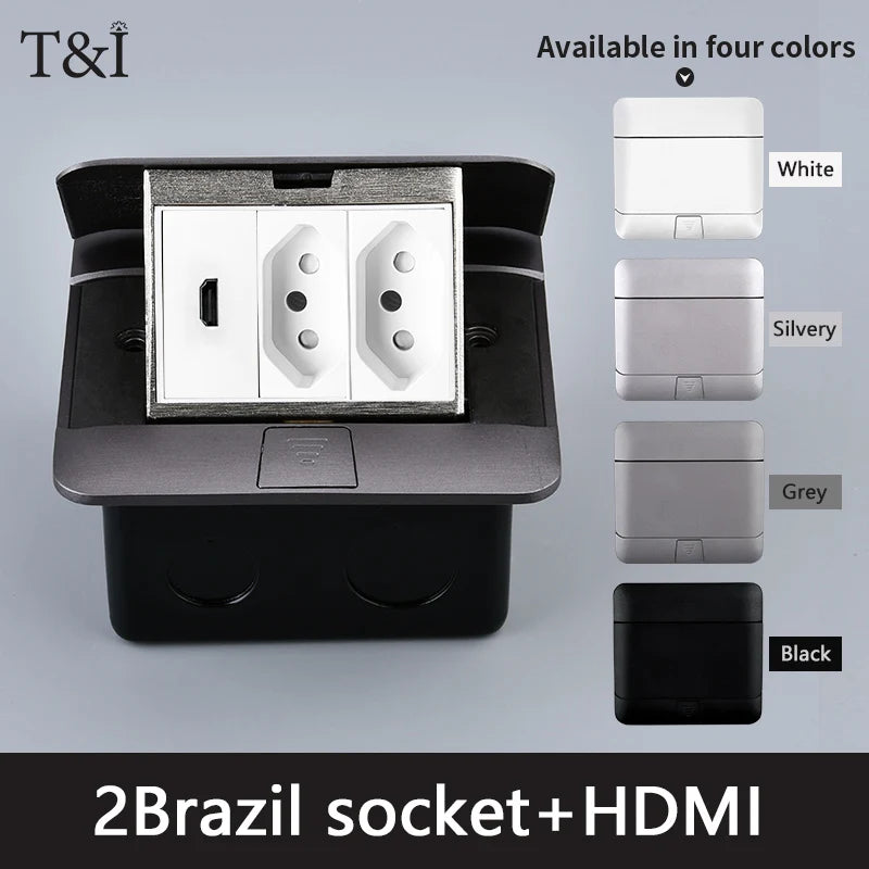 Metal Panel EU Standard Hidden Type Table Socket 2/3 Way Outlet USB/EUR/Universal/FR Office Cabinet Desktop Aluminum 120x120mm
