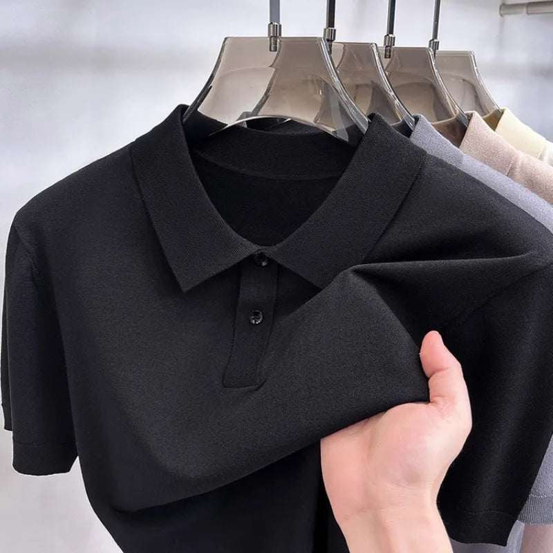 Men's Summer Short Sleeve Polo Shirt | Lightweight Breathable Ribbed Knit | Casual Slim Fit Multi-Color Tops