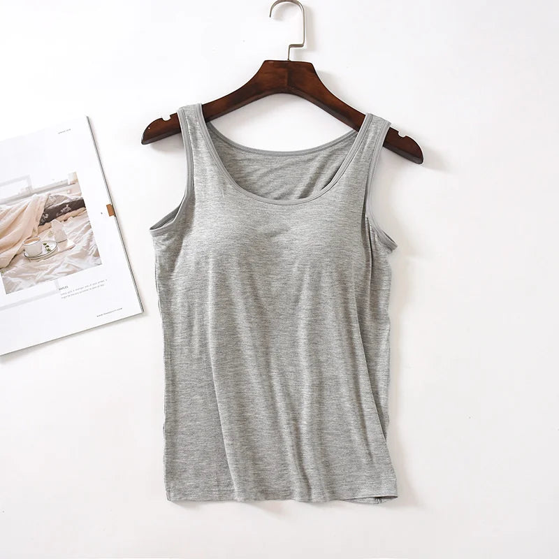 Lingerie Women Sleep Tops Summer Modal Sleeveless Sleepwear Casual Chest Pad Nightwear One Piece Pajamas Bottoming T-shirt S-3XL