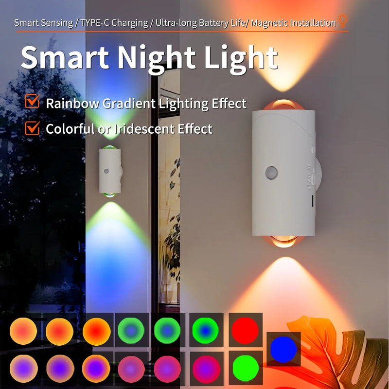 LED Wall Lights Motion Sensor Wall Lamp RGB Warmlight Home Decoration Light Up and Down Night Light Rechargeable for Stair Porch