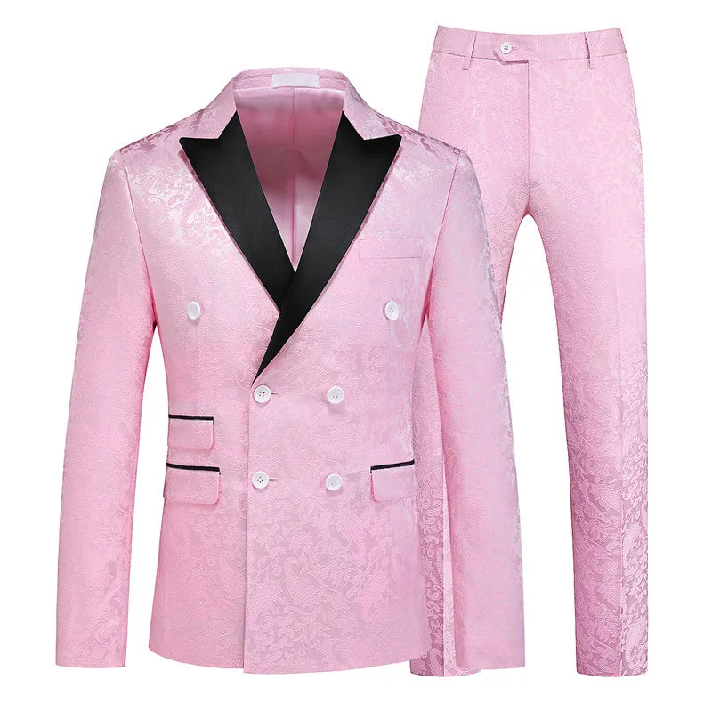 2026 New Men's Red Suit Two-Piece, Wedding Party Dress Jacket With Trousers, White Pink Black Available, Asian Size M-6XL
