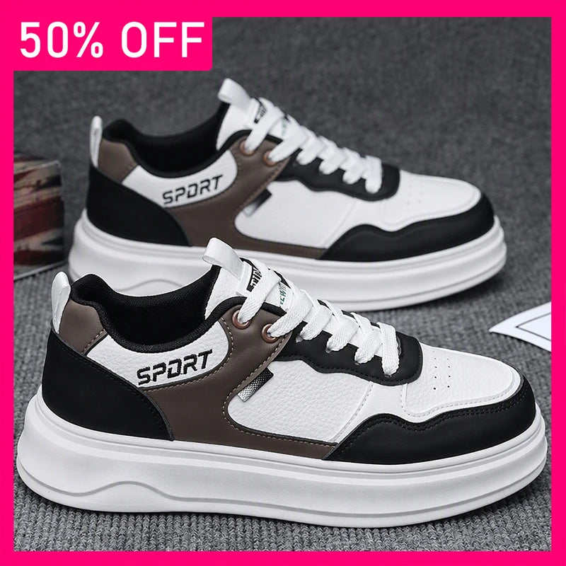 Men Board Shoes Fashionable Versatile Comfortable Leather Breathable Outdoor Casual Shoes New Walking Flat Bottom Board Shoes
