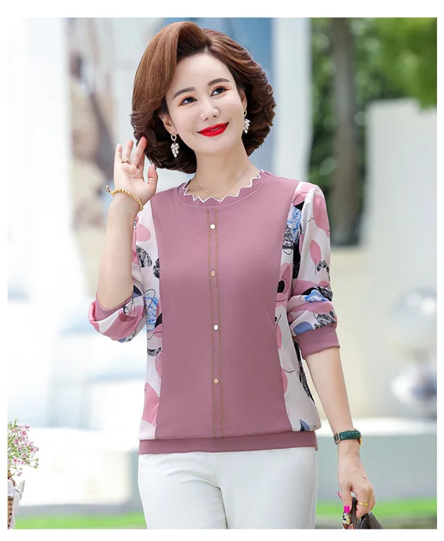 អាវទ្រនាប់កូរ៉េសម្រាប់វ័យកណ្តាល និទាឃរដូវ រដូវស្លឹកឈើជ្រុះថ្មី អាវយឺតដៃវែង O Neck អាវយឺត Camisas De Moda Mujer
