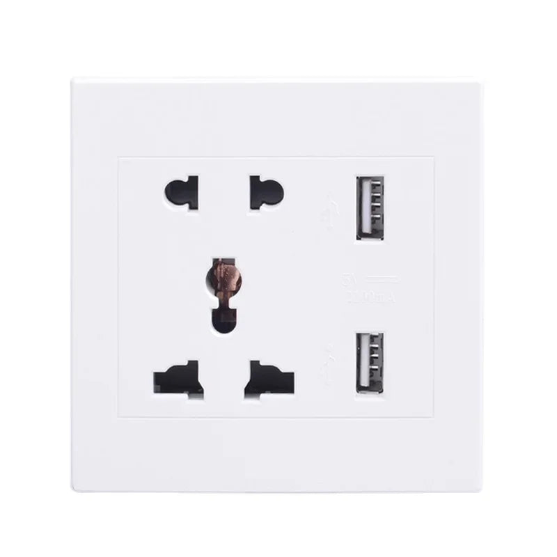 Depoguye White wall power button, international general button light switch, household bedroom switch with socket 220V 86mm*86mm