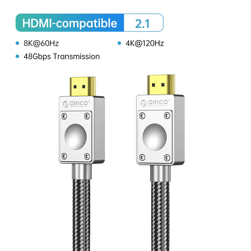 ORICO ORICO 8K@60Hz HDMI-compatible 2.1 Cable 48Gbps Gold-Plated Connectors for Gaming PS5/Xbox/PC 4K 120Hz eARC Dolby Atmos