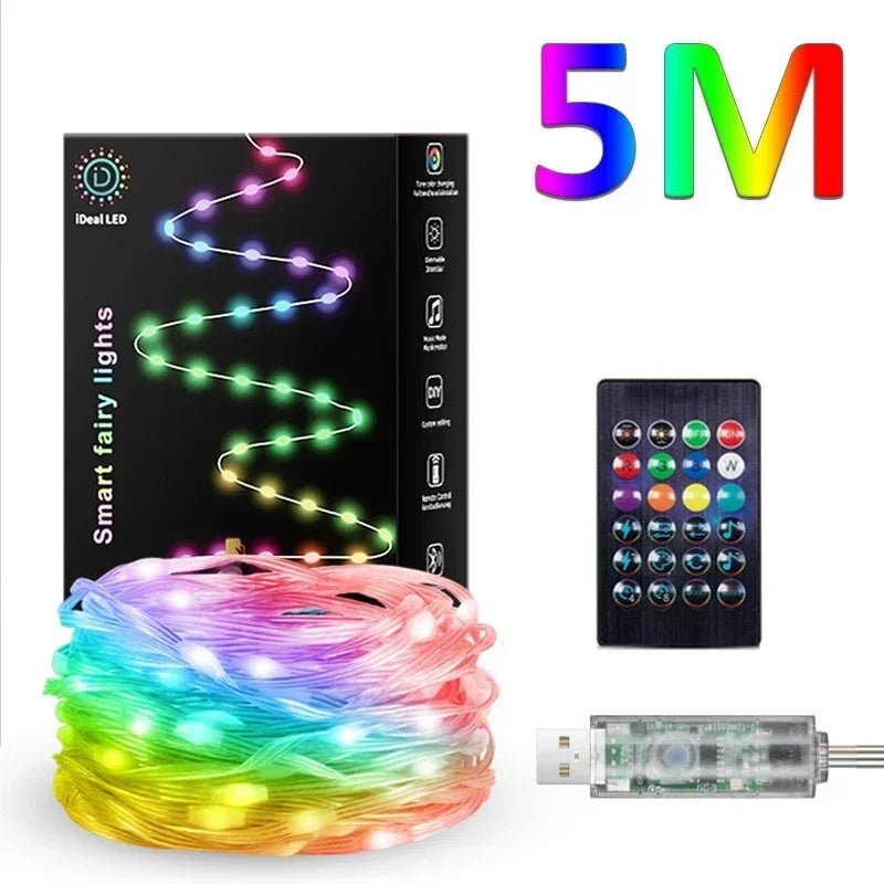 ភ្លើង LED ការពារទឹក IP65 ដើរដោយថាមពល USB ពណ៌សុបិន ចង្កៀងខ្សែពណ៌ប្រាក់ដែលអាចបត់បែនបាន ជាមួយមុខងារកំណត់ពេលវេលា