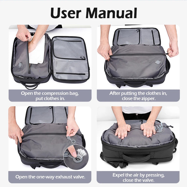 BANGE Expandable Men Travel Backpack With Vacuum Compression 17 inch Laptop Backpacks Business Large School Backpack For Hiking