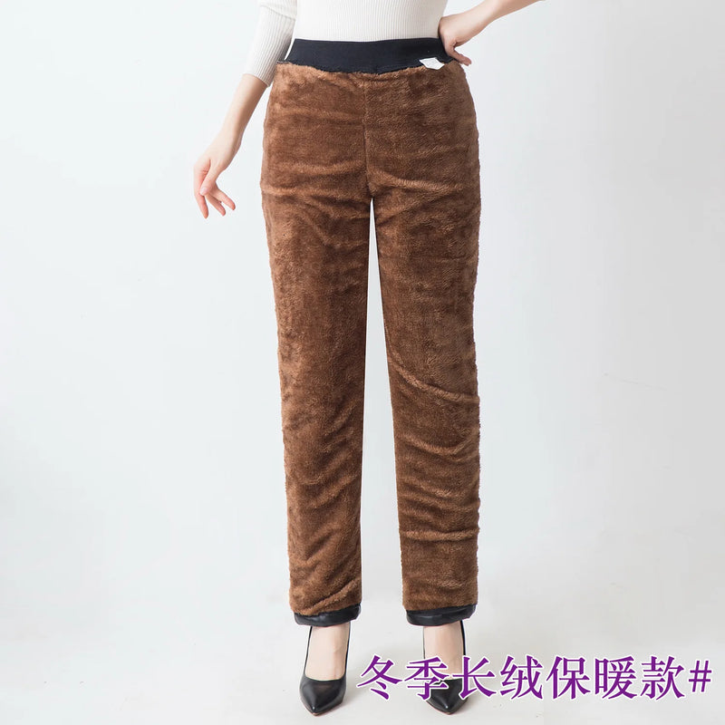 2026 Spring Women's Black PU Straight Pants, Fashion Casual Trousers Women, Asian Size Winter Padded Models Can Be Selected
