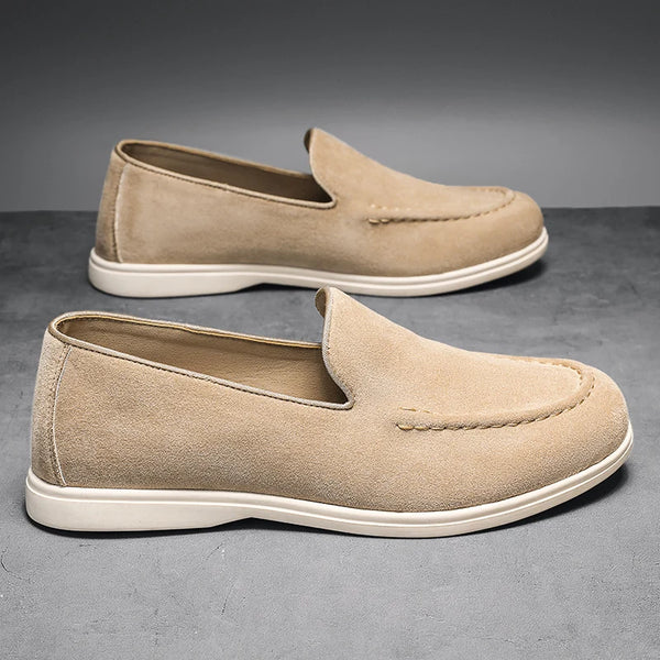 Men's Lightweight Suede Leather Slip-On Loafers British Style Casual Flat Boat Shoes Comfortable Dress Boat Footwear