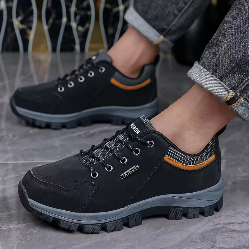 Mens Hiking Shoes New Durable Premium Leather Low-Top Lace-Up Anti-Slip Rubber Sole Versatile Outdoor Hiking Casual Sports Shoes