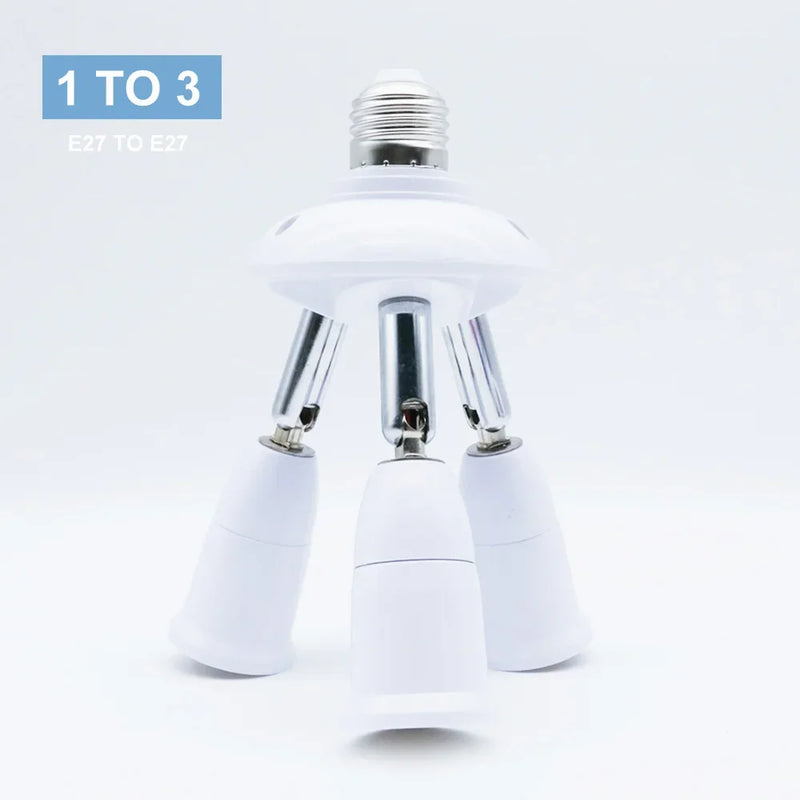 ឧបករណ៍បំបែករន្ធ E27 របស់ JOYINLED មានក្បាល 3 សម្រាប់ប្តូរទីតាំងបាន 360° និងអាចបត់បាន 180° សម្រាប់អំពូល E27 ទៅ E27 សម្រាប់ចង្កៀង LED