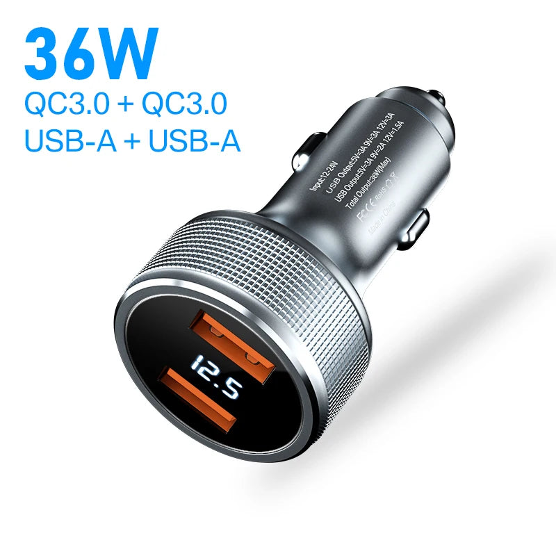 ឆ្នាំងសាករថយន្ត USB 54W Quick Charge 3.0 សាកថ្មលឿន Type C QC PD3.0 អាដាប់ទ័រឆ្នាំងសាកទូរស័ព្ទចល័តសម្រាប់ iPhone Xiaomi Samsung Huawei