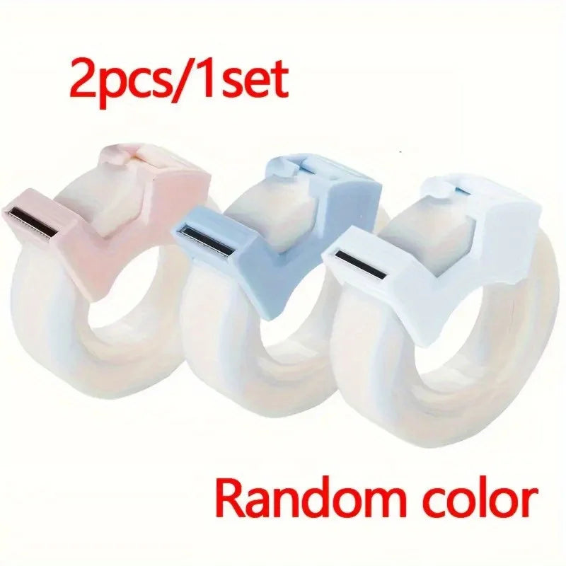 2pcs Clear Tape, Dispenser with Cutte, for Students, Office, Perfect for Correcting Mistakes. Transparent Tape, pink and blue
