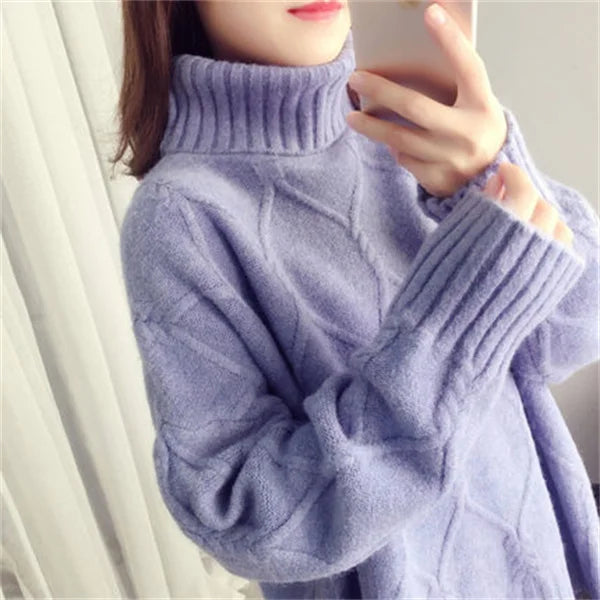 Thicken Warm High Collar Sweater For Women Pullovers Casual Autumn Winter Pull Femme Loose Bottoming Tops Knitwears Clothes