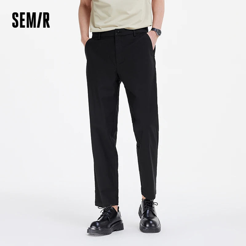 Semir Men Pants Solid 2026 Ankle Length Tapered Elastic Waist Urban Casual Everyday Style Soft Comfortable Daily Wear Trendy