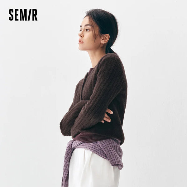 អាវកាឌីហ្គែនស្ត្រី Semir ធ្វើពីរោមចៀមសិប្បនិម្មិត រចនាបែបស្លីមហ្វីត ទំហំតូច រចនាបែបទន់ និងកក់ក្តៅសម្រាប់រដូវរងា ឆ្នាំ២០២៦
