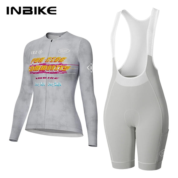 INBIKE Women's Printed Long Sleeve Jersey Cycling Shorts Quick Dry Breathable Padded Cycling Pants Summer Outdoor Race Road Gear