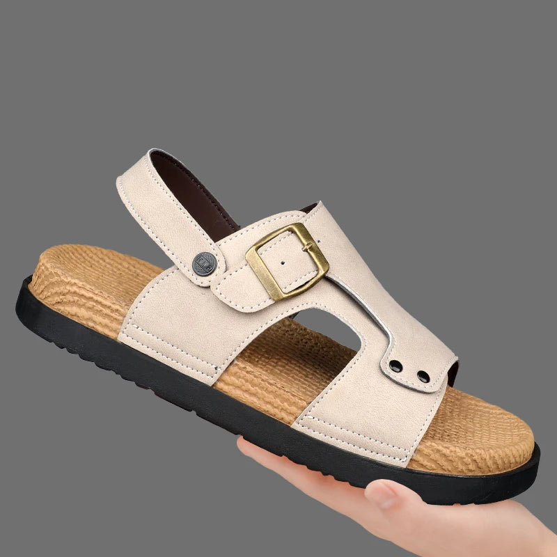 Thick Soles Bottom Platform Mens Leather Sandals Men Adjustable Slippers Sandals Soft Comfortable Summer Shoes