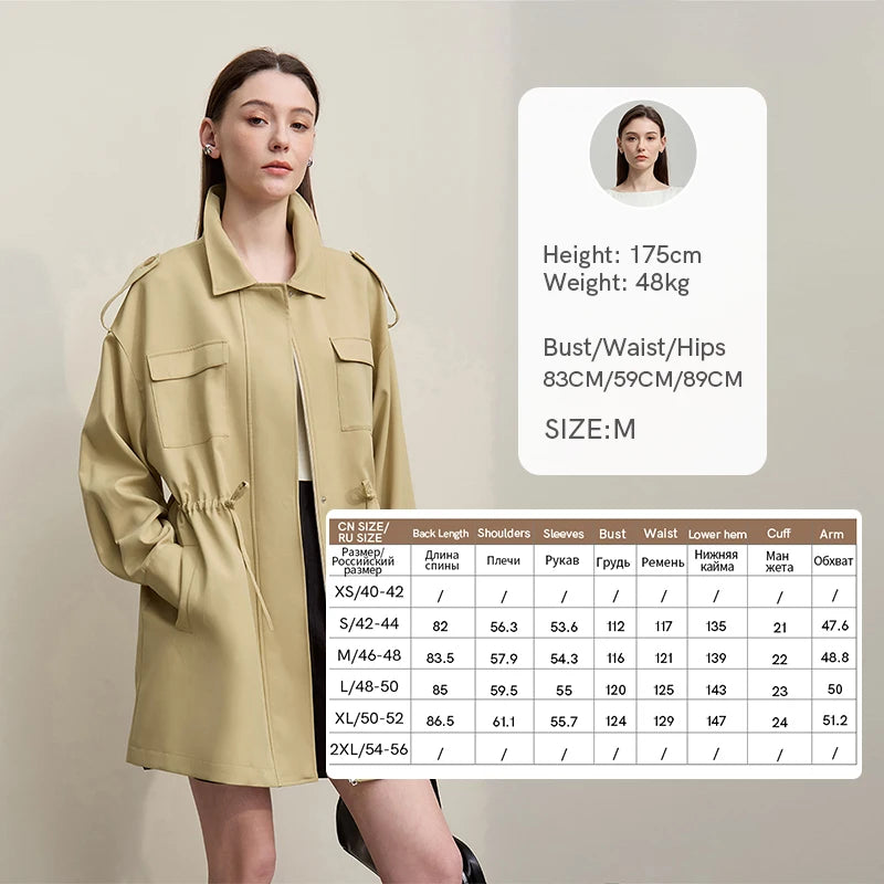 អាវធំ Amii Trench Coat រដូវស្លឹកឈើជ្រុះឆ្នាំ ២០២៦ អាវធំថ្មីសម្រាប់នារី មានខ្សែរ៉ូត ចង្កេះមានហោប៉ៅរលុង មានខ្សែរ៉ូត 12641128