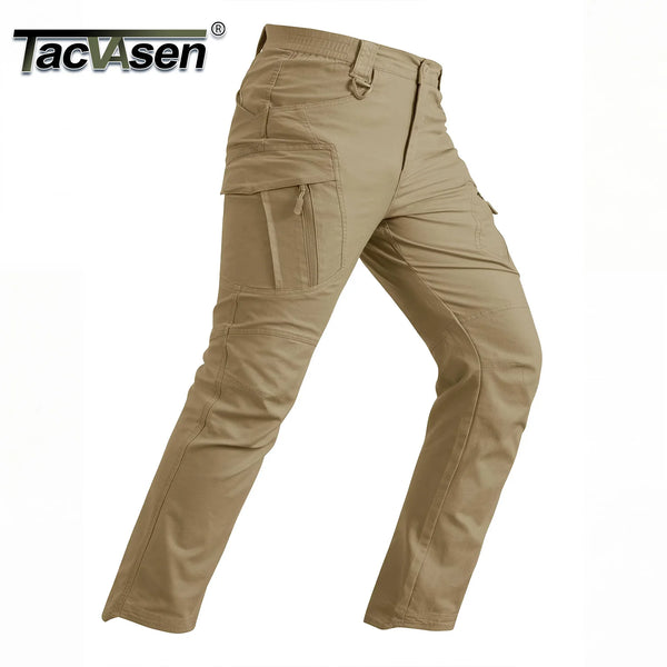 TACVASEN Lightweight  Cotton Cargo Pants Mens Workwear IX9 City Trousers Staight Stretch Outdoor Hiking Pants with Multi-Pockets