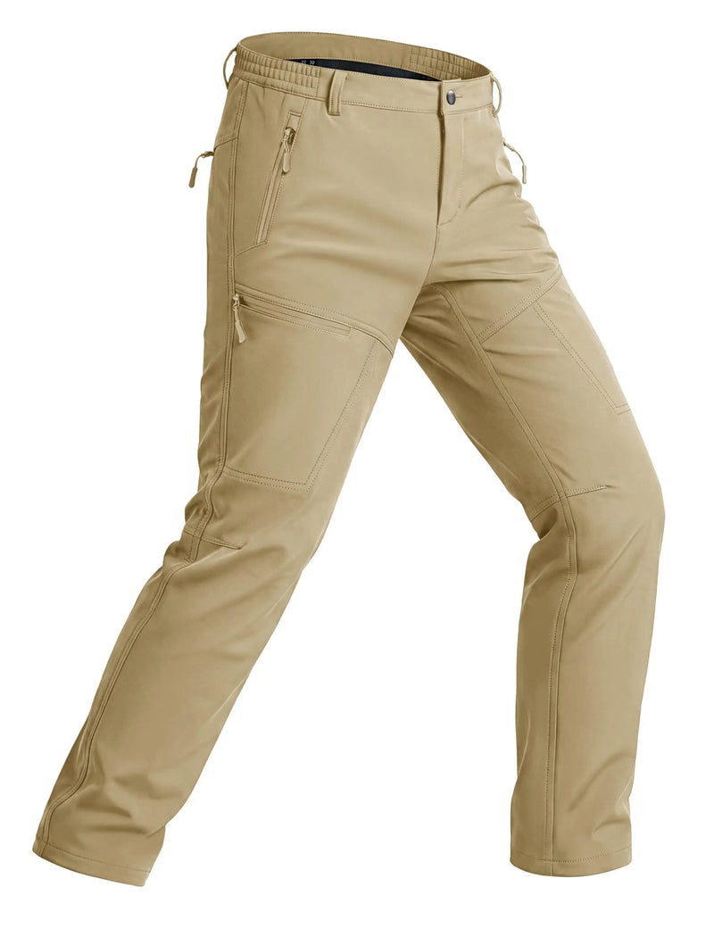 TACVASEN Mens Snow Ski Pants Fleece Winter Outdoor Hiking Waterproof Pants Themal Zipper Pockets Windproof Softshell Cargo Work