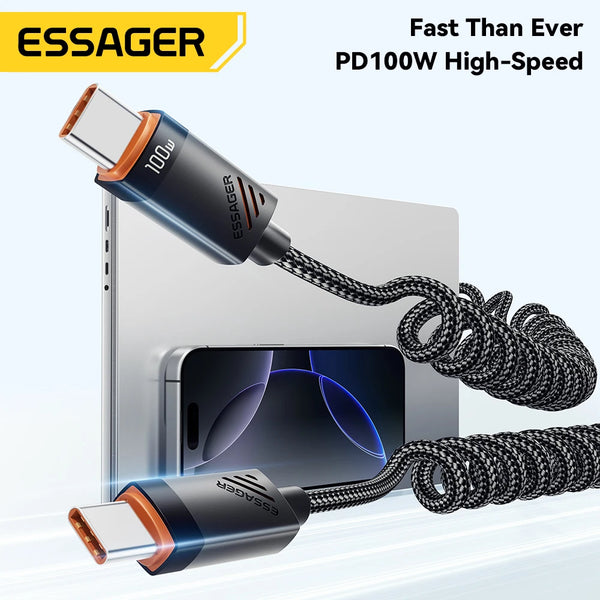 ខ្សែសាករថយន្ត Essager ប្រភេទ C សម្រាប់ iPhone 17 16 15 Pro Xiaomi Samsung 100W PD សាកលឿនសម្រាប់ Macbook iPad ខ្សែ Type C ដល់ C