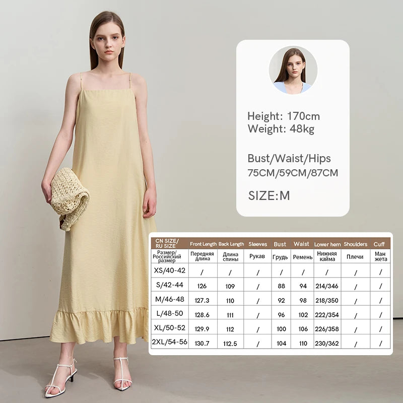 AMII Minimalist Vacation Lyocell Dresses 2026 Summer Beach Women Clothing Party Suspender Lotus Edge Long Black Dresses 12542159