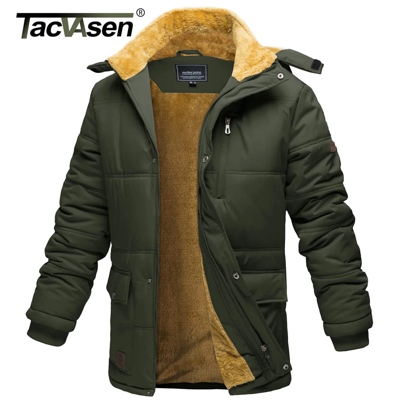 TACVASEN Winter Fleece Jackets Mens Thermal Warm Hooded Coats Removable Hood Hiking Work Jackets Parka Windbreaker Outwear