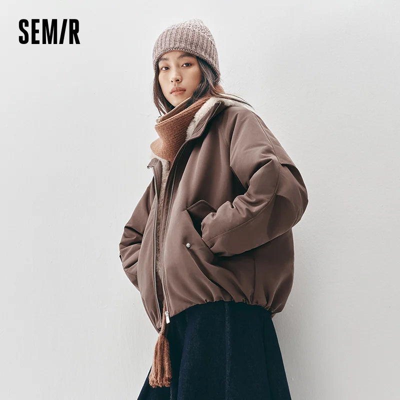 អាវក្រៅ Semir សម្រាប់នារី ធន់នឹងកម្ដៅ ធន់នឹងខ្យល់ ធន់នឹងស្នាមប្រឡាក់ ទំហំធំ ប្រវែងមធ្យម រដូវរងា 2026