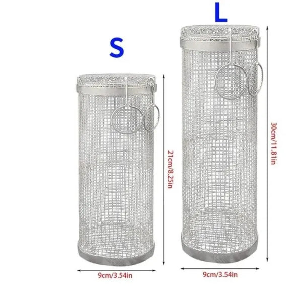 1pc Stainless Steel Grill.Roaster Rolling Cylinder Basket Portable Mesh Rotating BBQ Cage Oven Home Barbecue Picnic Accessories