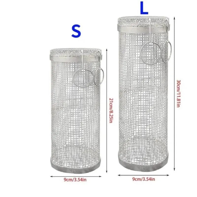 1pc Stainless Steel Grill.Roaster Rolling Cylinder Basket Portable Mesh Rotating BBQ Cage Oven Home Barbecue Picnic Accessories