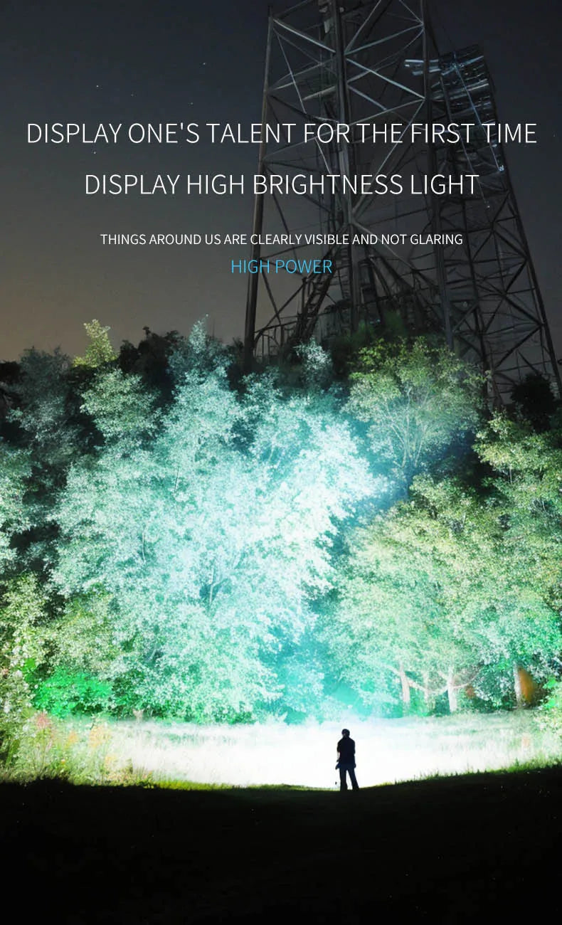 ពិល LED ពន្លឺខ្ពស់ ប្រើប្រាស់ច្រើនមុខងារក្រៅផ្ទះ ជាមួយនឹងថ្មកាន់បានយូរ មូលដ្ឋានម៉ាញេទិក និងភ្លើងឡាស៊ែរពណ៌សសម្រាប់ការងារ