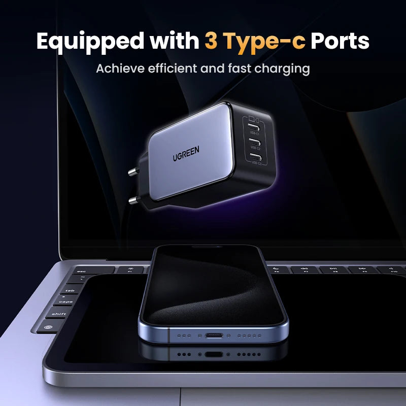 UGREEN 65W GaN Charger Quick Charge 4.0 3.0 PPS PD 3.0 Fast Charger 3 USB C For Macbook Air Laptops Tablets iPhone 18 17 16 Pro