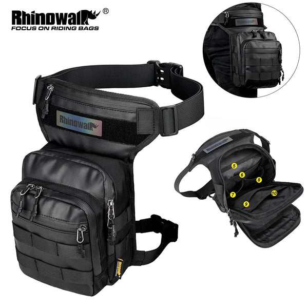កាបូបចង្កេះម៉ូតូ Rhinowalk ទំហំ 3L កាបូបចង្កេះម៉ូតូ កាបូបជើង ខ្សែក្រវ៉ាត់ភ្លៅ កាបូបត្រគាក កាបូបធ្វើដំណើរ កាបូបទូរស័ព្ទដៃ/កាបូប Fanny Pack កាបូប