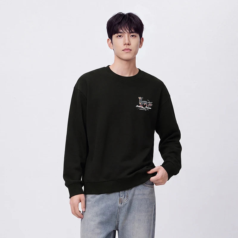 Semir Men Fleece Sweatshirt Fleece Lined Loose Fit Crew Neck Vintage Style Graphic Print 2026 New Winter Daily Wear
