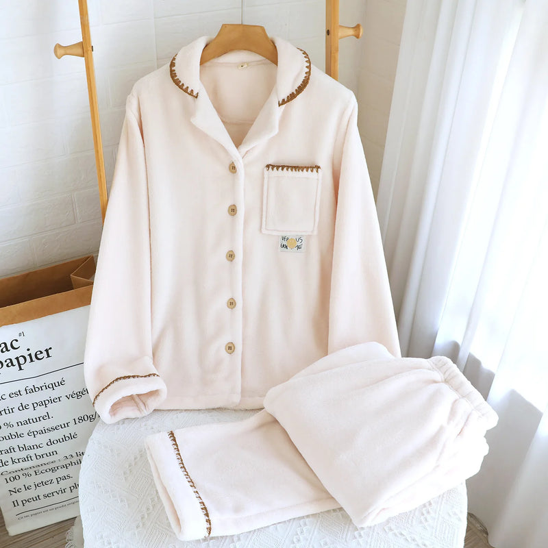 2026 New Autumn/Winter Women's Pajama Set Flannel Thickened and Warm Coral Plush Home Fur Two Piece Set Sleepwear Clothes