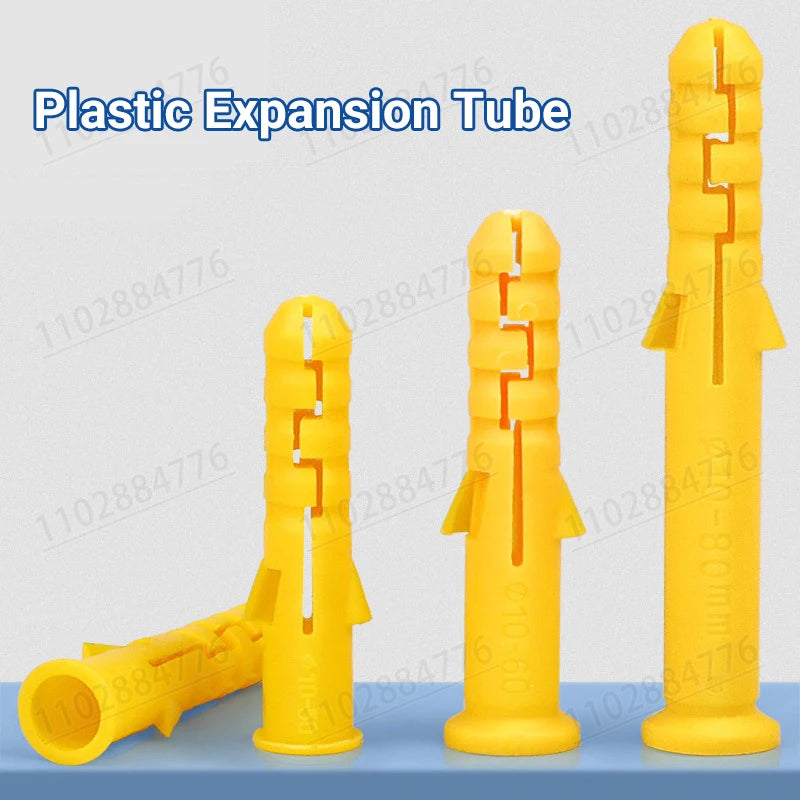 M6 M8 Yellow Plastic Expansion Pipe Column Concrete Wall Plug Frame Fixing Tube Anchors for to the Fixed on Drywall 200pieces