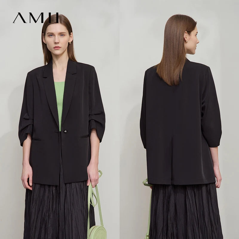 អាវធំនារី Amii Minimalist សម្រាប់រដូវស្លឹកឈើជ្រុះឆ្នាំ ២០២៥ ថ្មី រលុង ដៃអាវប្រាំពីរភាគបួន ប៊ូតុងកអាវធំសម្រាប់ធ្វើដំណើរ 12512019