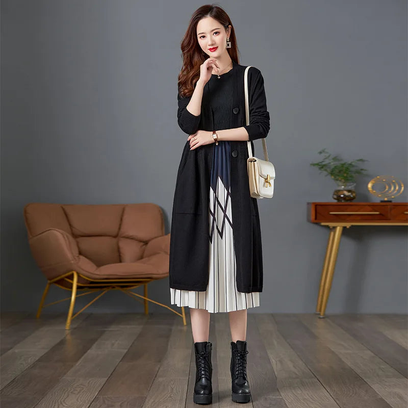 Jersey For Women New Vintage Middle Aged Mother Long Sweater Spring Autumn Knitwear Jacket Cardigan Coat Fall Woman Clothes