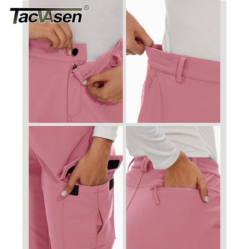 TACVASEN Winter Skiing Hiking Cargo Pants Womens Snowboard Pants Waterproof Windproof Multi-Pockets Fleece Lined Camping Trouser
