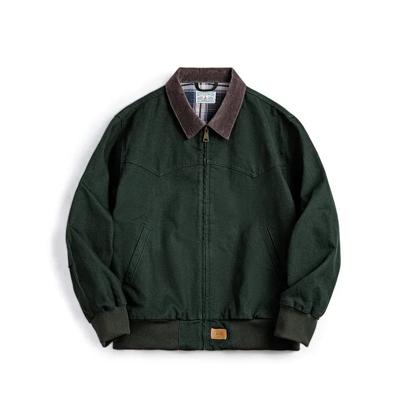 អាវធំ Maden Retro ទម្ងន់ធ្ងន់ Santafe Canvas Jackets កប្បាស Corduroy Lapel Ribbed Hem Cuffs អាវខ្លីសម្រាប់អាវធំរដូវស្លឹកឈើជ្រុះរបស់បុរស