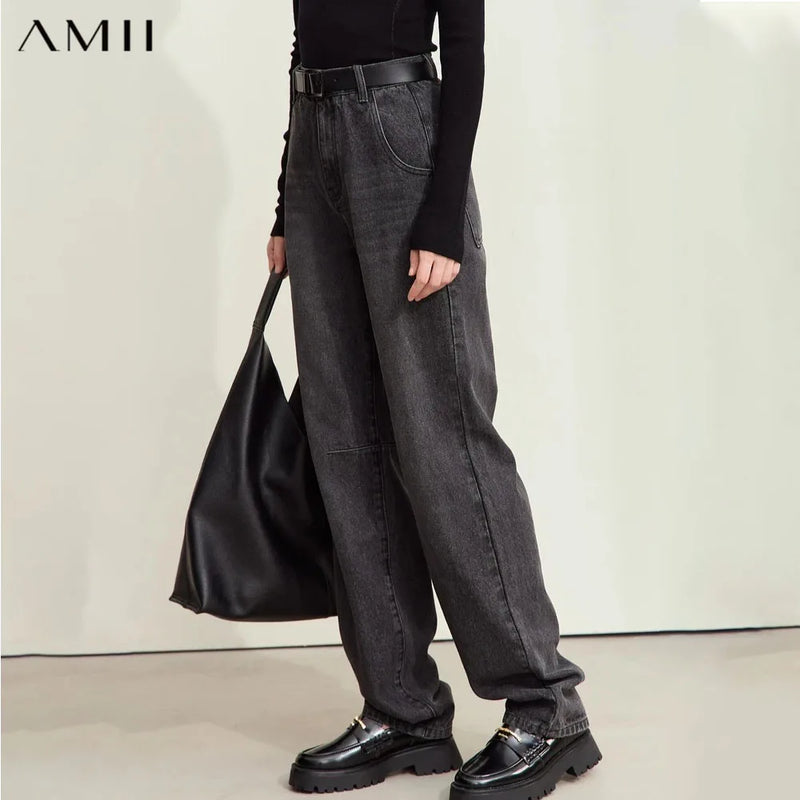 Amii Minimalism Jeans for Women 2026 Autumn New 100% Cotton Denim Style Cotton Loose Casual Retro Trousers Female Pants 12443158