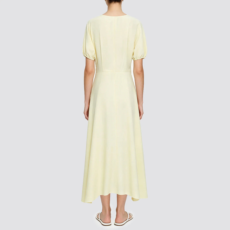 Amii Women's Casual Dresses 2026 Summer New O-Neck Short Sleeve Button Casual Fitted Waist A-Line Long Dress For Women 12642185