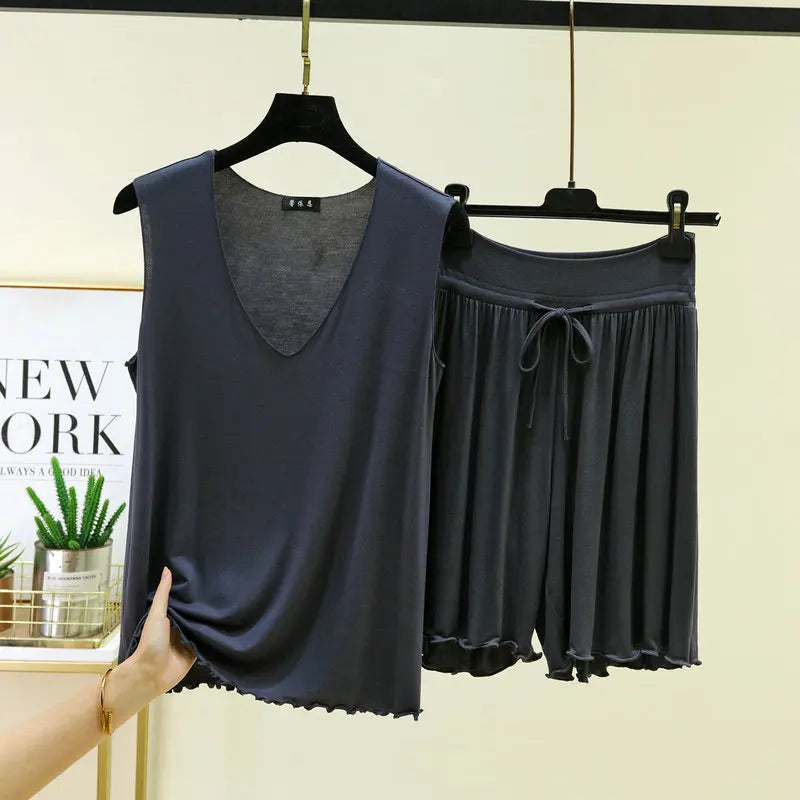 V-neck Vest Shorts Two-piece Set Women's Pajamas Pijamas Feminino Loungewear Women Sleepwear Conjunto Femenino Nightwear