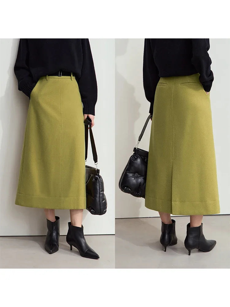 សំពត់ AMII សម្រាប់នារី រចនាបែប Minimalism ជាមួយនឹងខ្សែក្រវ៉ាត់ Velvet រដូវរងាឆ្នាំ 2024 ក្រណាត់ Twill ក្តៅ សំពត់មីឌីត្រង់ 12444183