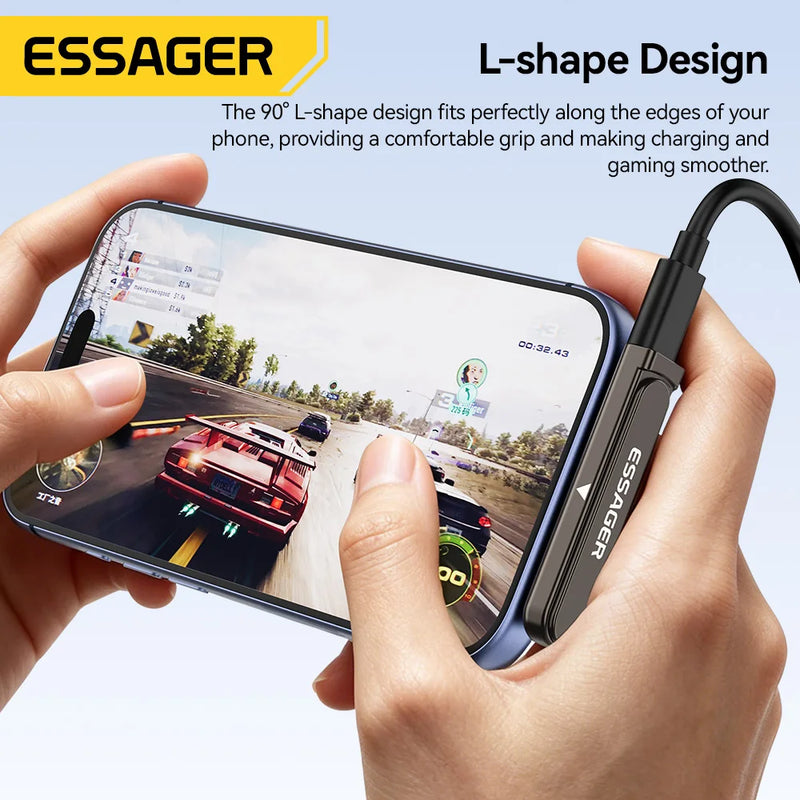 អាដាប់ទ័រសាកថ្មលឿន Essager 240W 2-in-1 ជាមួយជើងទម្របត់បាន Type-C បុរសទៅ Type-C ស្ត្រីសម្រាប់ iPhone 17 16 15 Pro